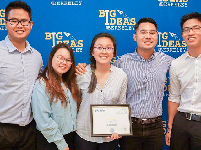 UC Davis team at the annual Big Ideas@Berkeley competition, from left to right: Jeremy Chuardy ‘20, Siriyakorn Chantieng ‘19, Vy Phung ‘19, Gary Adrian ‘19 and Jonathan Su ‘15.