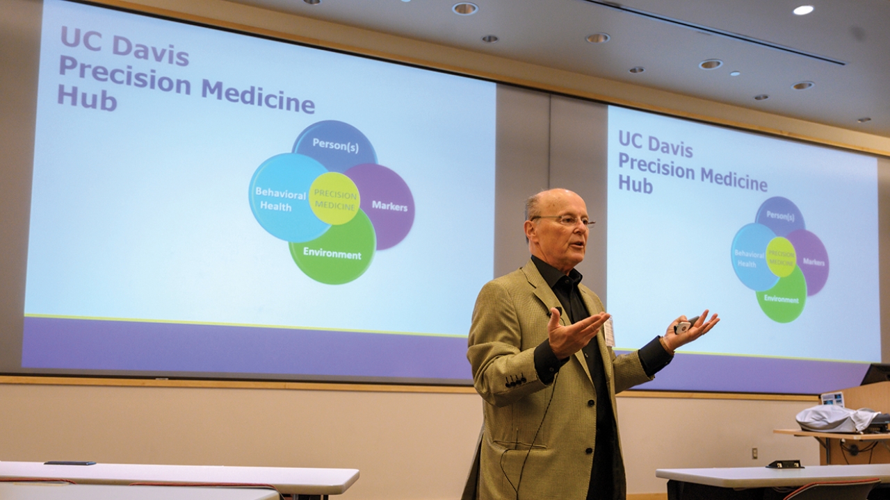 UC Davis Health hematologist-oncologist Fred Meyers, M.D., M.A.C.P., leads the UC Davis Center for Precision Medicine and Data Sciences, a convener and incubator for a variety of innovative precision medicine research projects across the university. Meyers wrote the education chapter for the California governor’s precision medicine action plan, and serves as president of the Association for Clinical and Translational Science. The former UC Davis Health vice dean and internal medicine chair previously founded one of the nation's first palliative care centers, and helped UC Davis’ cancer center gain coveted “comprehensive” status from the National Cancer Institute. Fred Meyers