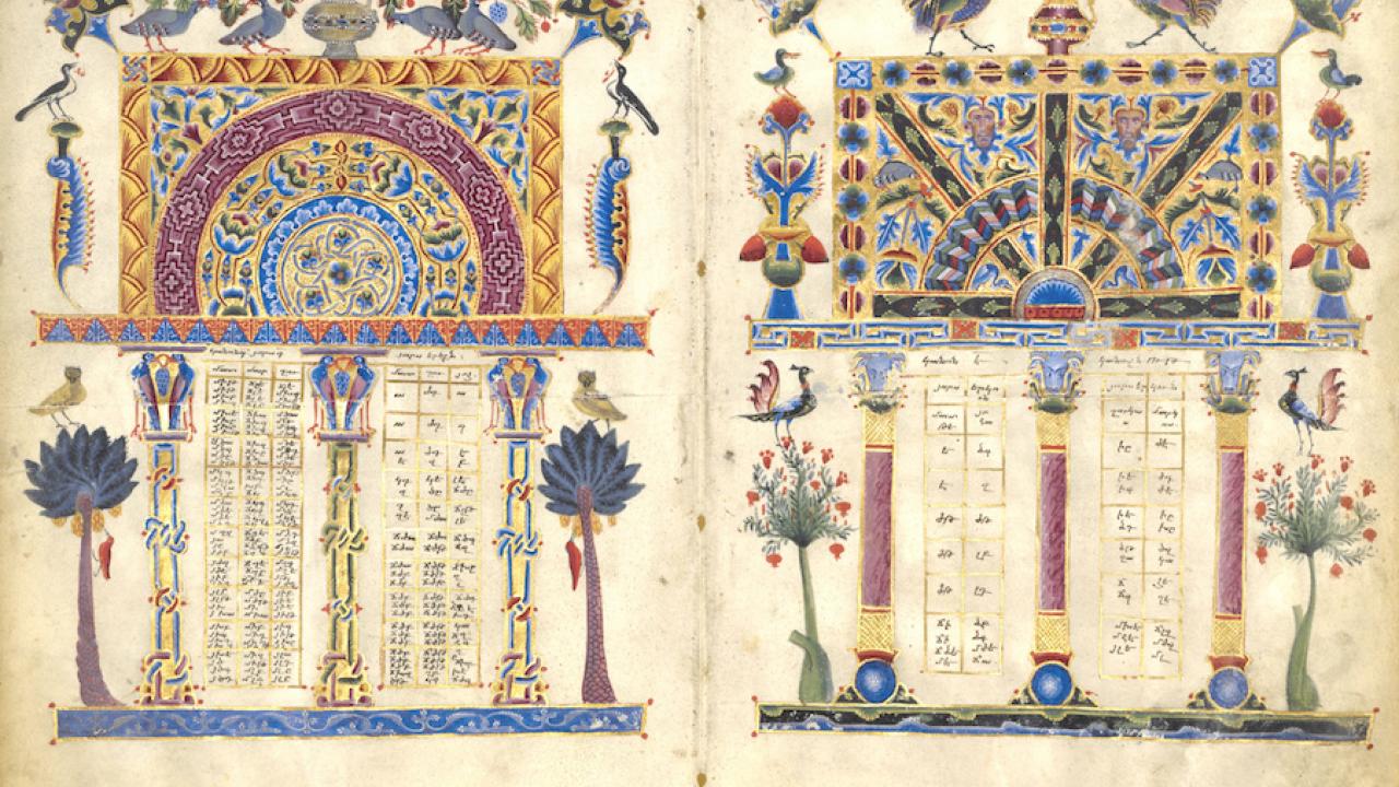 Two of the richly illustrated 'missing pages' from the Zeytun Gospels, subject of UC Davis art history professor's book 