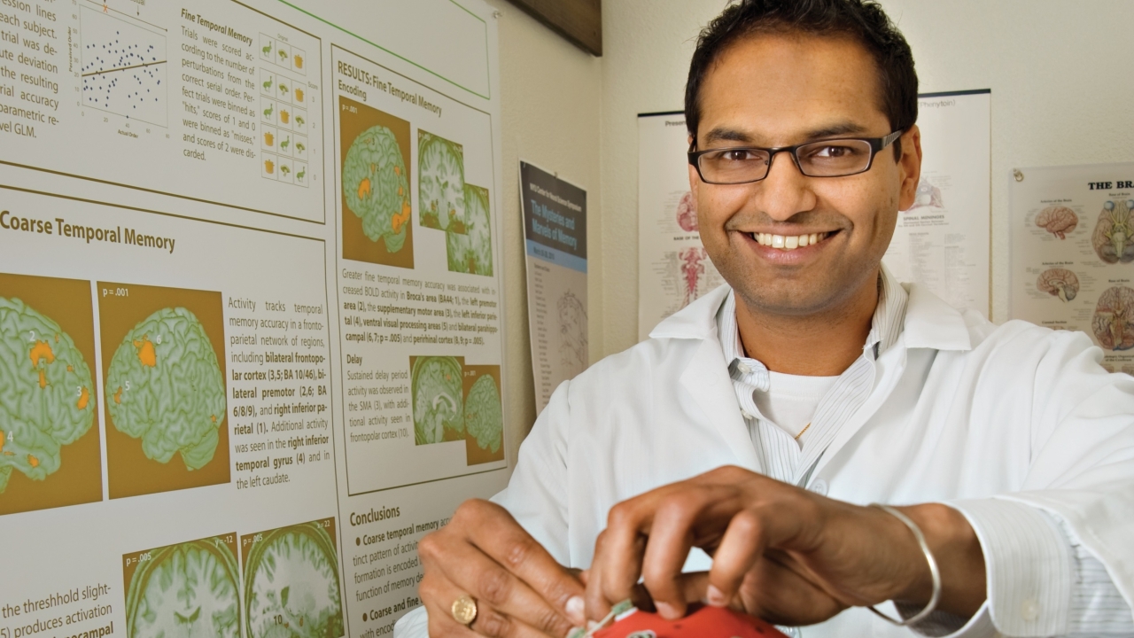 Professor Charan Ranganath, a Healthy Brain Aging Big Idea faculty member, focuses his work on investigating the functional organization of the prefrontal cortex and the medial temporal lobes –– two regions thought to play important roles in different memory processes. Professor Charan Ranganath