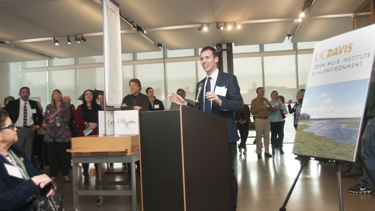 Benjamin Houlton of the John Muir Institute of the Environment talks with attendees during One Climate: from California to the World at the Exploratorium on March 13, 2017 in San Francisco, CA. Alumni came to learn about climate and the environment from with UC Davis faculty. Benjamin Houlton of the John Muir Institute of the Environment talks with attendees during One Climate: from California to the World at the Exploratorium on March 13, 2017 in San Francisco, CA.