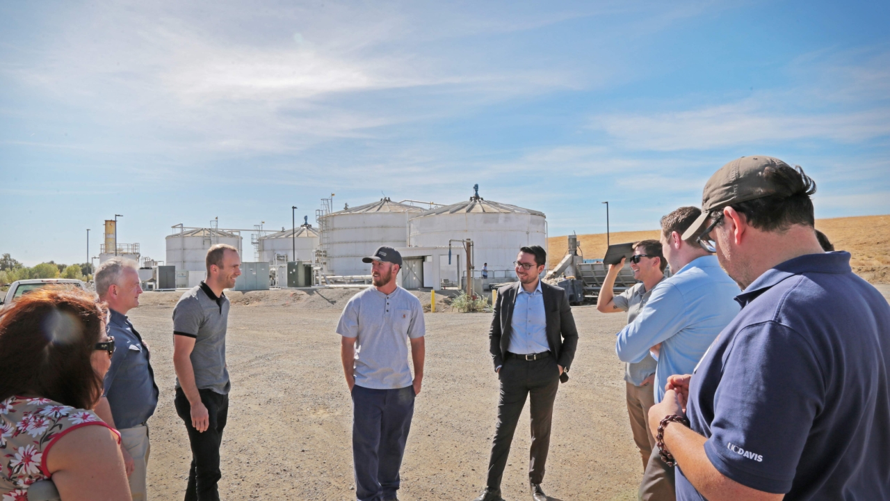 Energy professionals from around the world attended the Global Campus Energy Manager's Workshop at UC Davis, which included campus tours that showcased the Biodigester (above), which converts waste into clean energy that feeds the campus electrical grid, and many other sustainable projects on campus. Group touring biodigester