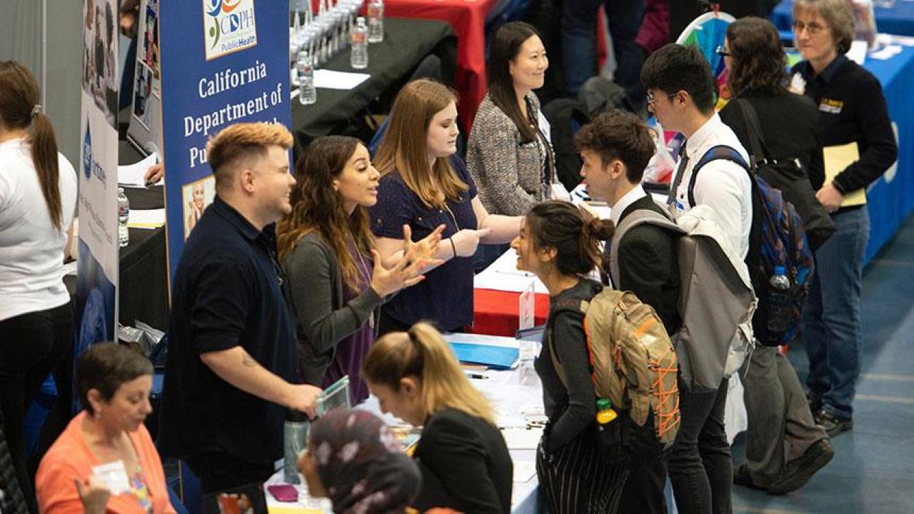 UC Davis Career Fairs are one of the many ways the Internship and Career Center helps students connect with future employers. Students can register and attend Career Fairs for up to a year after they graduate. (Gregory Urquiaga/UC Davis) UC Davis Career Fair