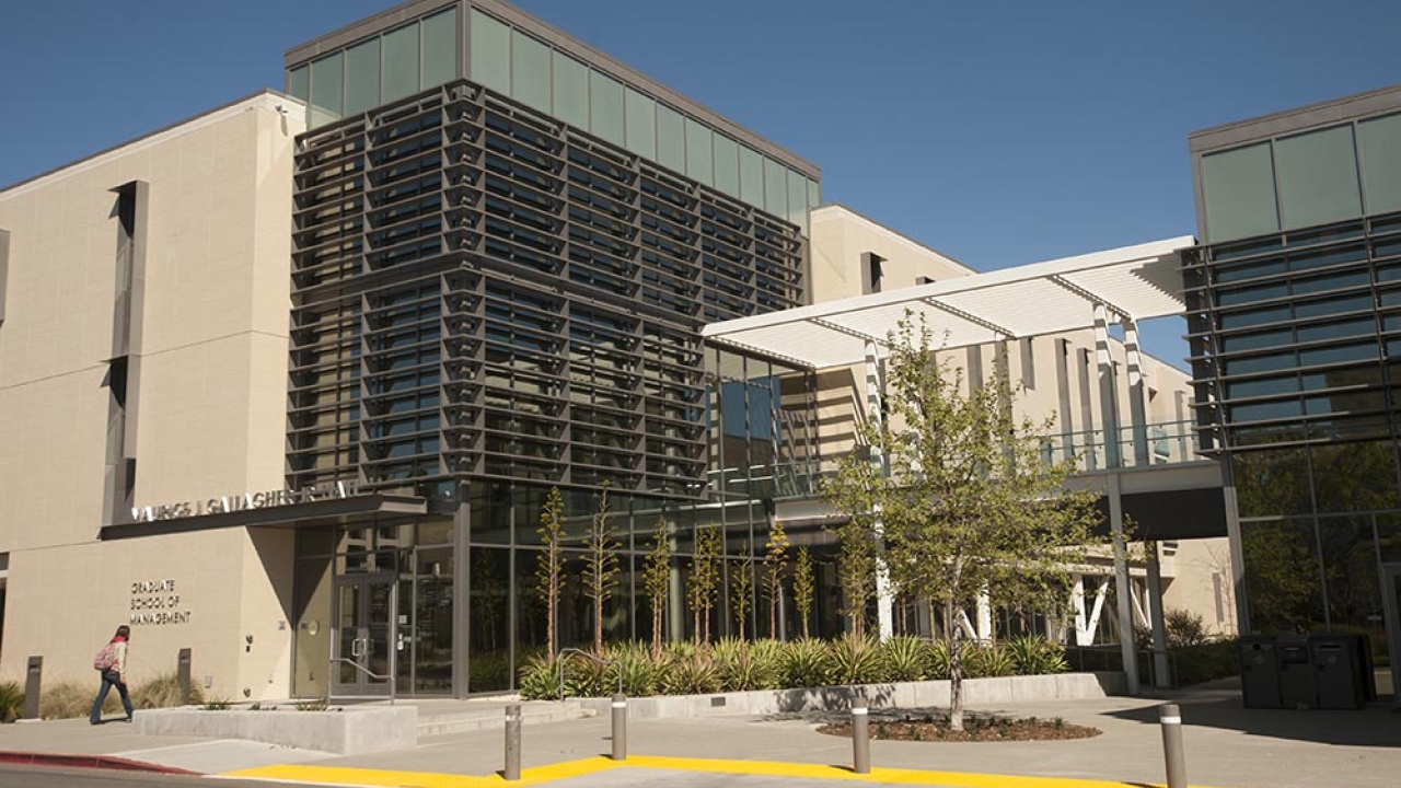 Exterior of Gallagher Hall at UC Davis, a LEED certified building