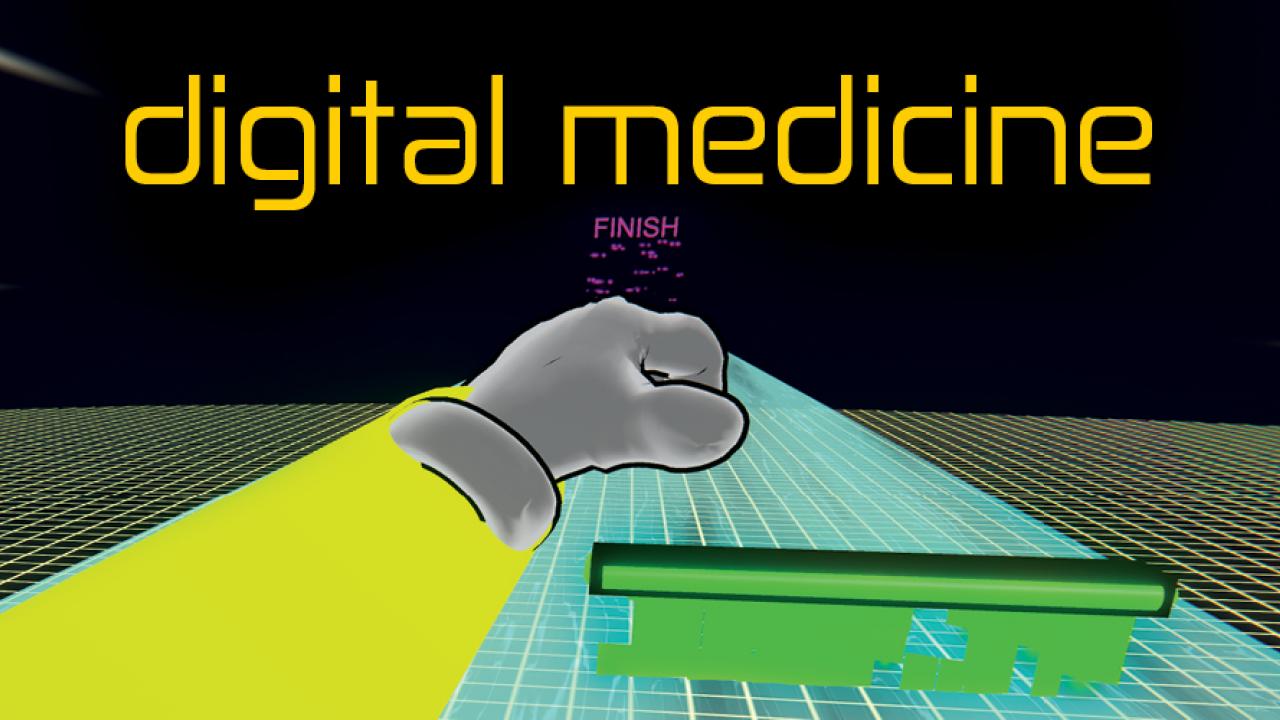 Video game screen capture with words 'digital medicine' across the top