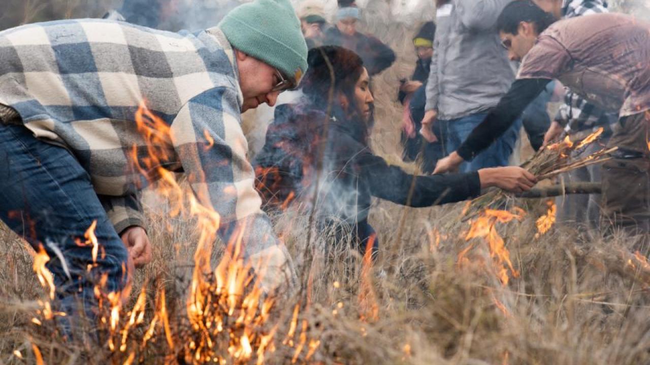 UC Davis students, academics and members of the local Native American community take part in a collaborative cultural burn at the Tending and Gathering Garden at the Cache Creek Nature Preserve in Woodland.