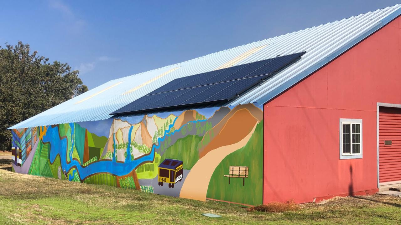 Mockup of Sacramento river mural on barn