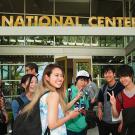 UC Davis students posing outside of the International Center